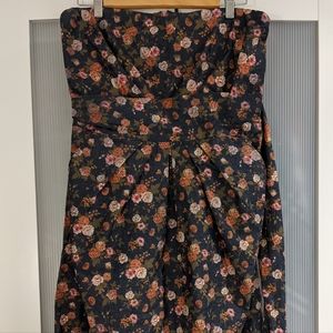 L-XL floral denim-look strapless mini dress